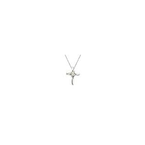 【並行輸入品】Lux 14Kホワイトゴールド 本物の誕生石とダイヤモンドクロスペンダント (1/4カラット総重量) Jewels By Luxの画像