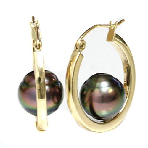 【並行輸入品】14?KイエローゴールドTahitian South Sea Pearlダングルフープイヤリング? ?AAA、AAA Flawleの画像