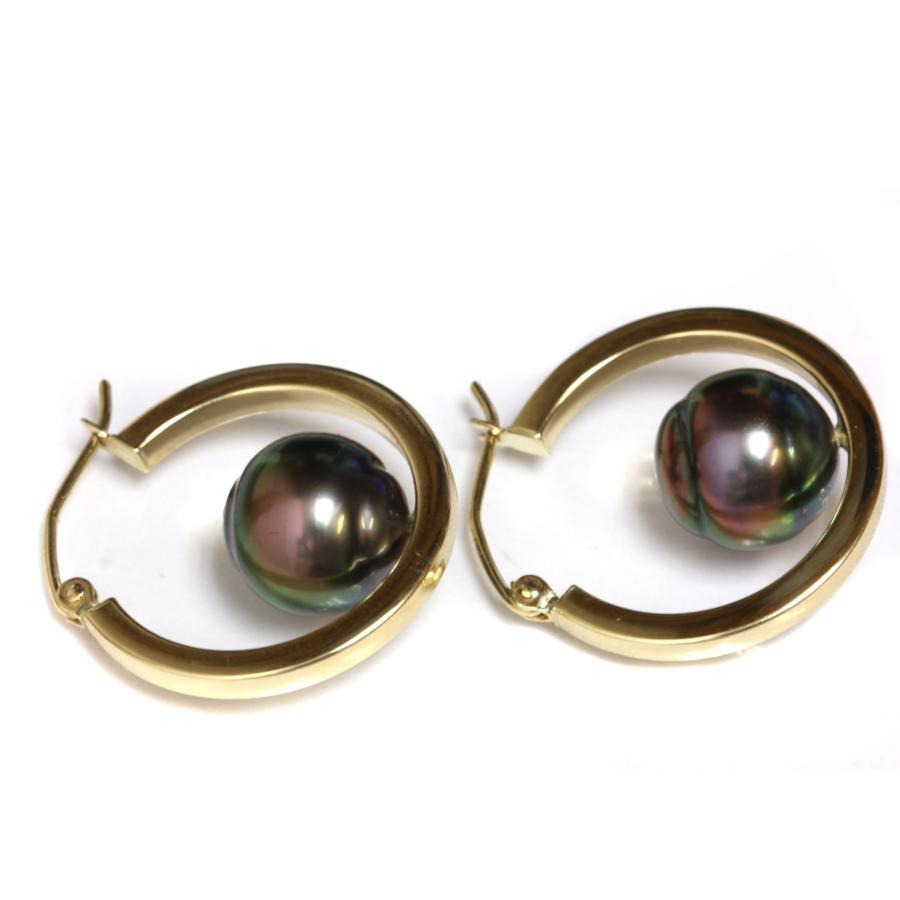 【並行輸入品】14?KイエローゴールドTahitian South Sea Pearlダングルフープイヤリング? ?AAA、AAA Flawleの画像
