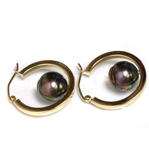 【並行輸入品】14?KイエローゴールドTahitian South Sea Pearlダングルフープイヤリング? ?AAA、AAA Flawleの画像