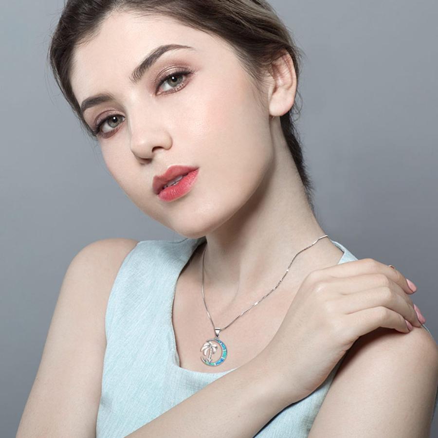 【並行輸入品】SOULMEET パームツリージュエリーネックレス レディース スターリングシルバー 模造オパールネックレス シルバー SOULM_3