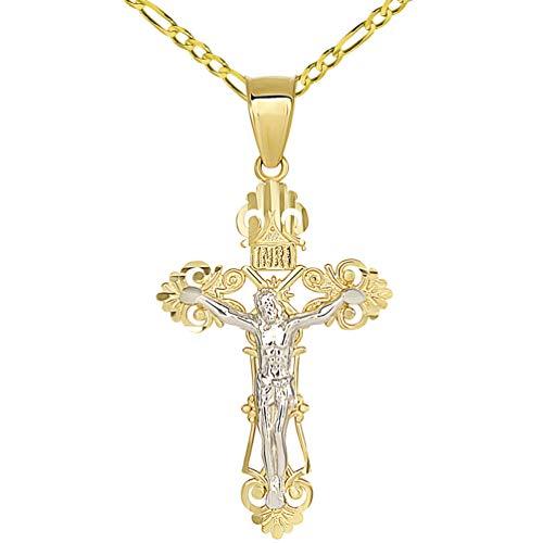 【並行輸入品】ソリッド14 Kツートンカラーゴールドローマカトリッククロスチャームwith Jesus INRI十字架ペンダントwithフィガロの画像