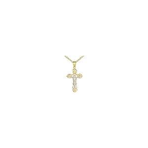 【並行輸入品】ソリッド14 Kツートンカラーゴールドローマカトリッククロスチャームwith Jesus INRI十字架ペンダントwithフィガロの画像