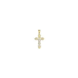 【並行輸入品】ソリッド14 Kツートンカラーゴールドローマカトリッククロスチャームwith Jesus INRI十字架ペンダントwithフィガロの画像