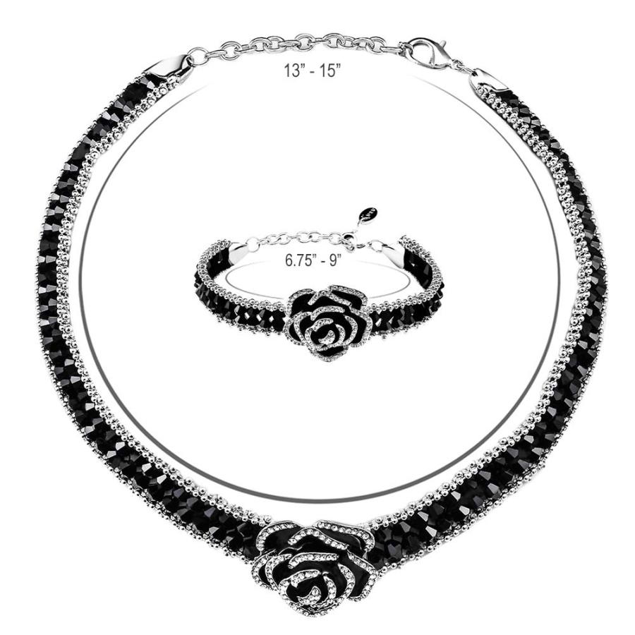 【並行輸入品】Lavencious ブラックビーズチョーカーネックレスとブレスレットセット ブラックエナメルクリスタルローズペンダント ロブスタ_3