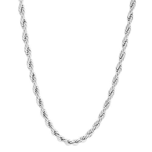 【並行輸入品】ステンレススチール 4mm ツイストロープチェーンネックレス 22インチ 28インチ シルバー Stainless Steel 4の画像