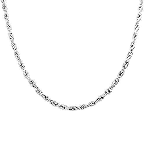【並行輸入品】ステンレススチール 4mm ツイストロープチェーンネックレス 22インチ 28インチ シルバー Stainless Steel 4の画像