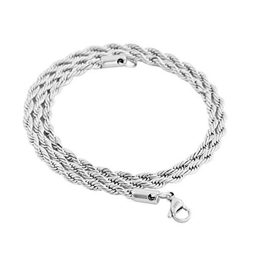【並行輸入品】ステンレススチール 4mm ツイストロープチェーンネックレス 22インチ 28インチ シルバー Stainless Steel 4の画像