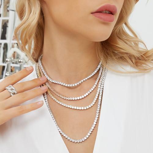 【並行輸入品】GEMSME 18K ホワイトゴールドメッキ 4.00mm ラウンド CZ クラシック テニスネックレス アイスアウト キューバリ_4