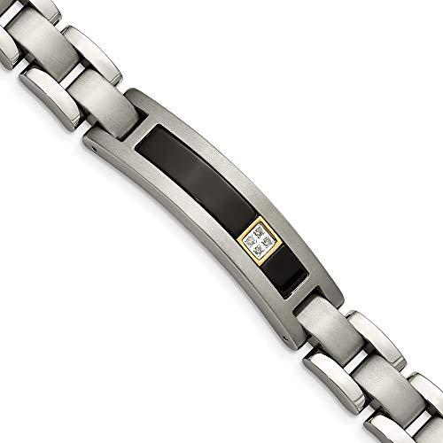 【並行輸入品】メンズ チタン、14k ホワイトゴールド ブラックオニキスとダイヤモンドリンクブレスレット、8 インチ (.05 Ctw、HI,の画像