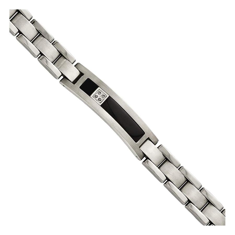 【並行輸入品】メンズ チタン、14k ホワイトゴールド ブラックオニキスとダイヤモンドリンクブレスレット、8 インチ (.05 Ctw、HI,の画像