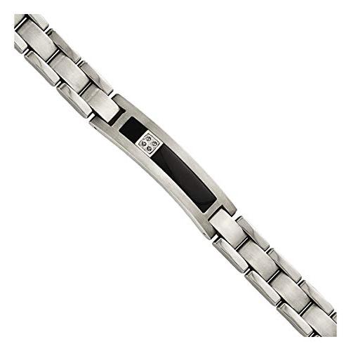 【並行輸入品】メンズ チタン、14k ホワイトゴールド ブラックオニキスとダイヤモンドリンクブレスレット、8 インチ (.05 Ctw、HI,の画像