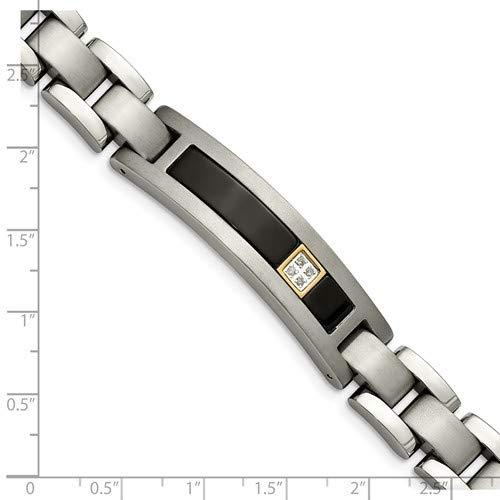【並行輸入品】メンズ チタン、14k ホワイトゴールド ブラックオニキスとダイヤモンドリンクブレスレット、8 インチ (.05 Ctw、HI,の画像