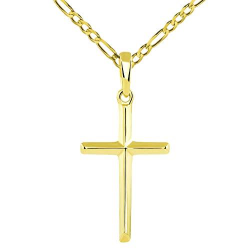 【並行輸入品】14K ソリッドイエローゴールド トラディショナル シンプル 宗教的 クロスペンダント フィガロチェーンネックレス付き Jewel_1