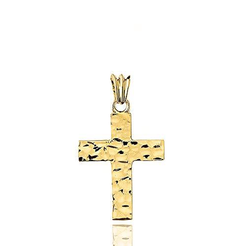 【並行輸入品】モダンな打ち出しクロスチャームペンダント（S）ソリッド10Kイエローゴールド。 Religious Jewelry by FDJの画像
