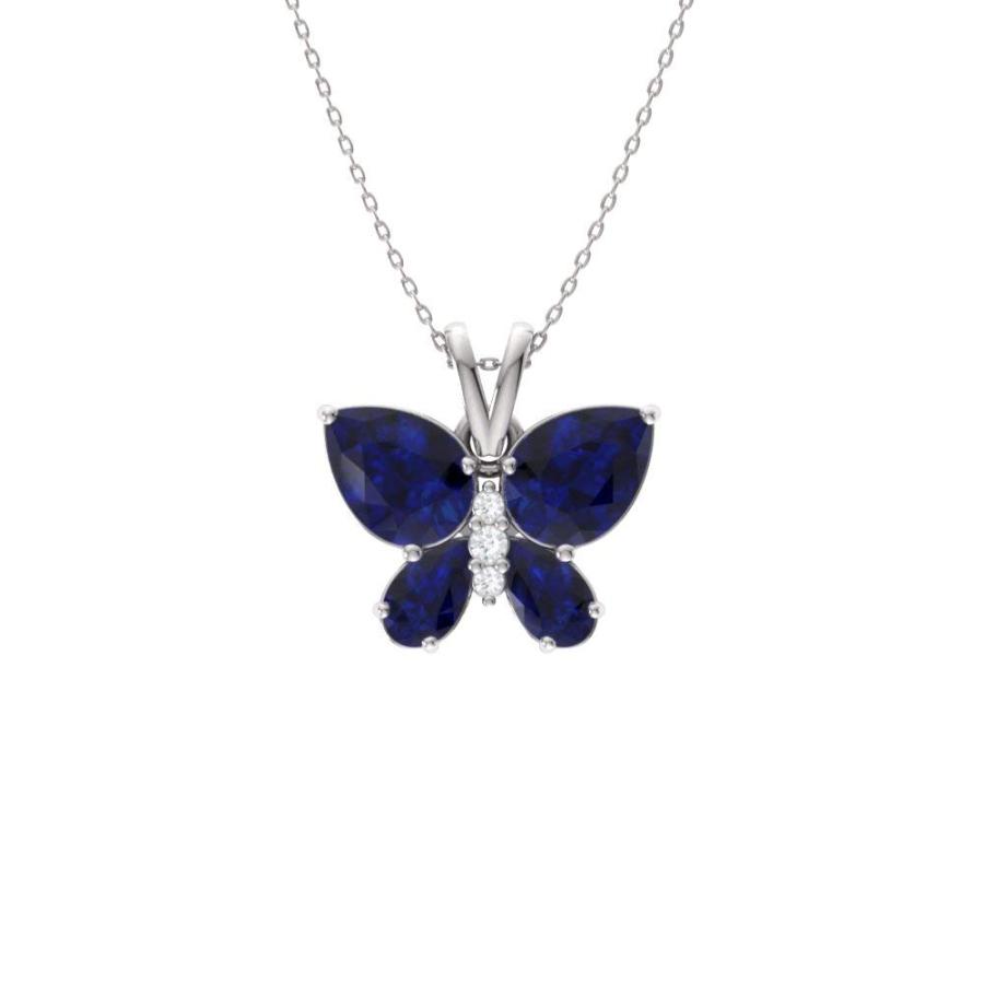 【並行輸入品】Diamondereナチュラル＆認定ブルーサファイアとダイヤモンドバタフライペンダント14 kホワイトゴールド| 1.11カラットの画像