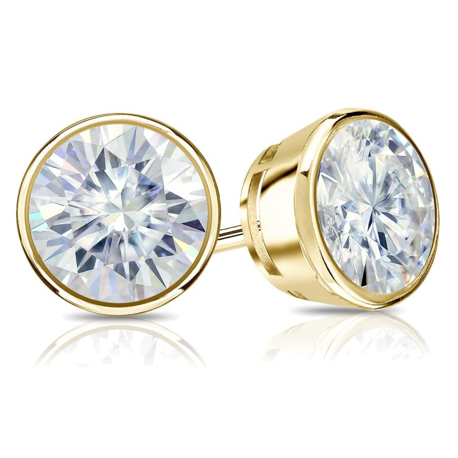 【並行輸入品】14K ホワイトゴールド 1.00 7.00 TGW モアッサナイト ラウンド スタッド ピアス ベゼル プッシュバック (O.ホの画像