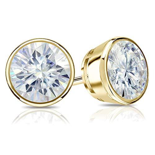 【並行輸入品】14K ホワイトゴールド 1.00 7.00 TGW モアッサナイト ラウンド スタッド ピアス ベゼル プッシュバック (O.ホの画像