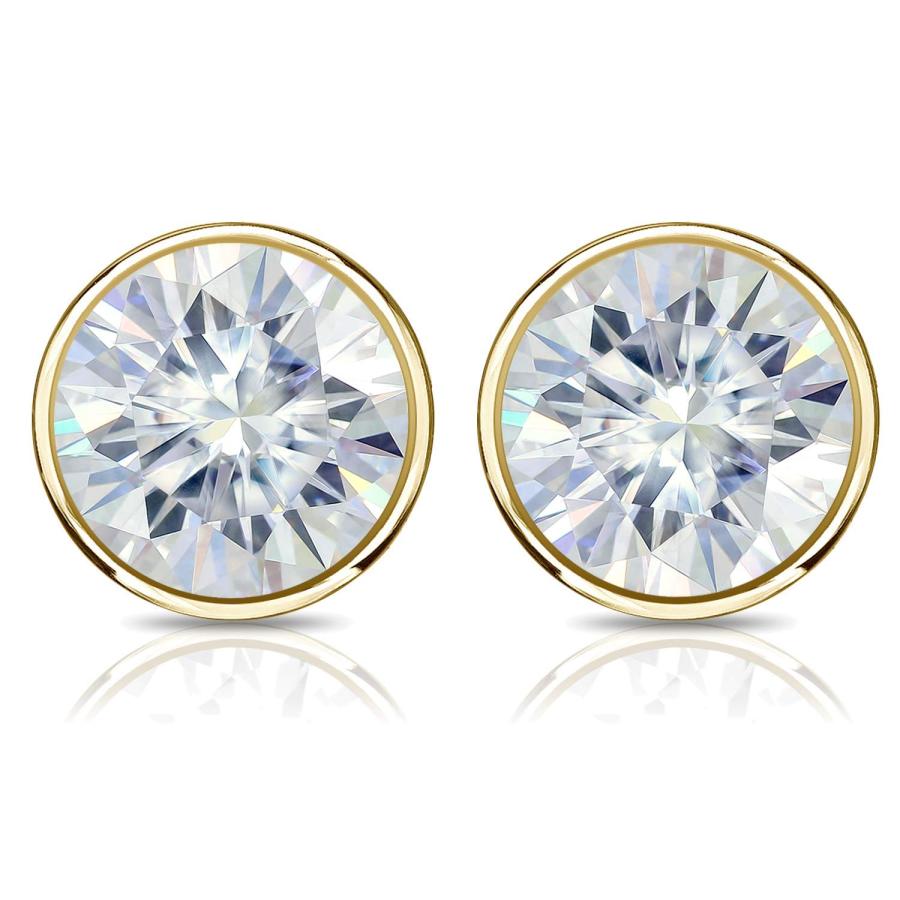 【並行輸入品】14K ホワイトゴールド 1.00 7.00 TGW モアッサナイト ラウンド スタッド ピアス ベゼル プッシュバック (O.ホの画像