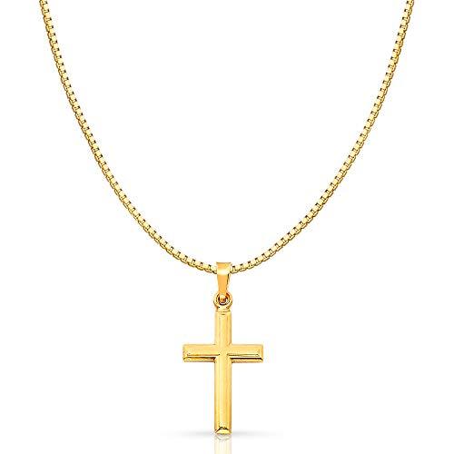 【並行輸入品】14K イエローソリッドゴールド クロス 宗教的チャーム ペンダント 1mm ボックスチェーンネックレス ゴールド 14K Yelの画像