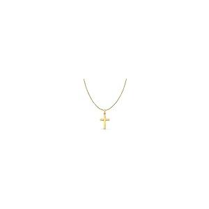 【並行輸入品】14K イエローソリッドゴールド クロス 宗教的チャーム ペンダント 1mm ボックスチェーンネックレス ゴールド 14K Yelの画像