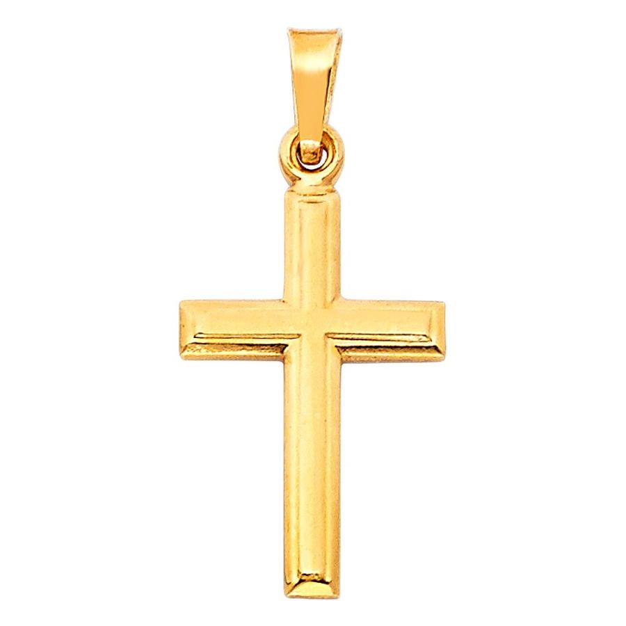 【並行輸入品】14K イエローソリッドゴールド クロス 宗教的チャーム ペンダント 1mm ボックスチェーンネックレス ゴールド 14K Yelの画像