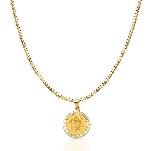 【並行輸入品】14K イエローソリッドゴールド 宗教 聖クリストファー チャームペンダント 1.2mm ボックスチェーンネックレス ゴールド Iの画像