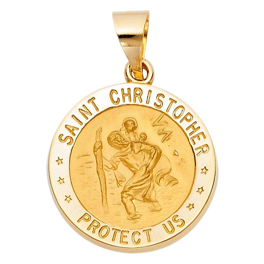 【並行輸入品】14K イエローソリッドゴールド 宗教 聖クリストファー チャームペンダント 1.2mm ボックスチェーンネックレス ゴールド Iの画像