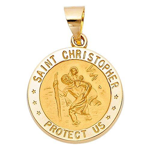 【並行輸入品】14K イエローソリッドゴールド 宗教 聖クリストファー チャームペンダント 1.2mm ボックスチェーンネックレス ゴールド Iの画像