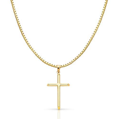 【並行輸入品】14K イエロー ソリッド ゴールド クラシック クロス 宗教 チャーム ペンダント 1.2mm ボックスチェーン ネックレス ゴの画像