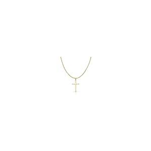 【並行輸入品】14K イエロー ソリッド ゴールド クラシック クロス 宗教 チャーム ペンダント 1.2mm ボックスチェーン ネックレス ゴの画像