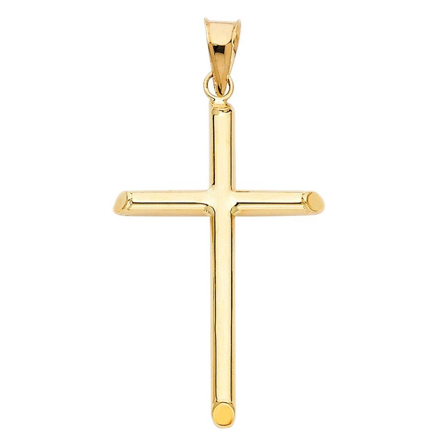 【並行輸入品】14K イエロー ソリッド ゴールド クラシック クロス 宗教 チャーム ペンダント 1.2mm ボックスチェーン ネックレス ゴの画像
