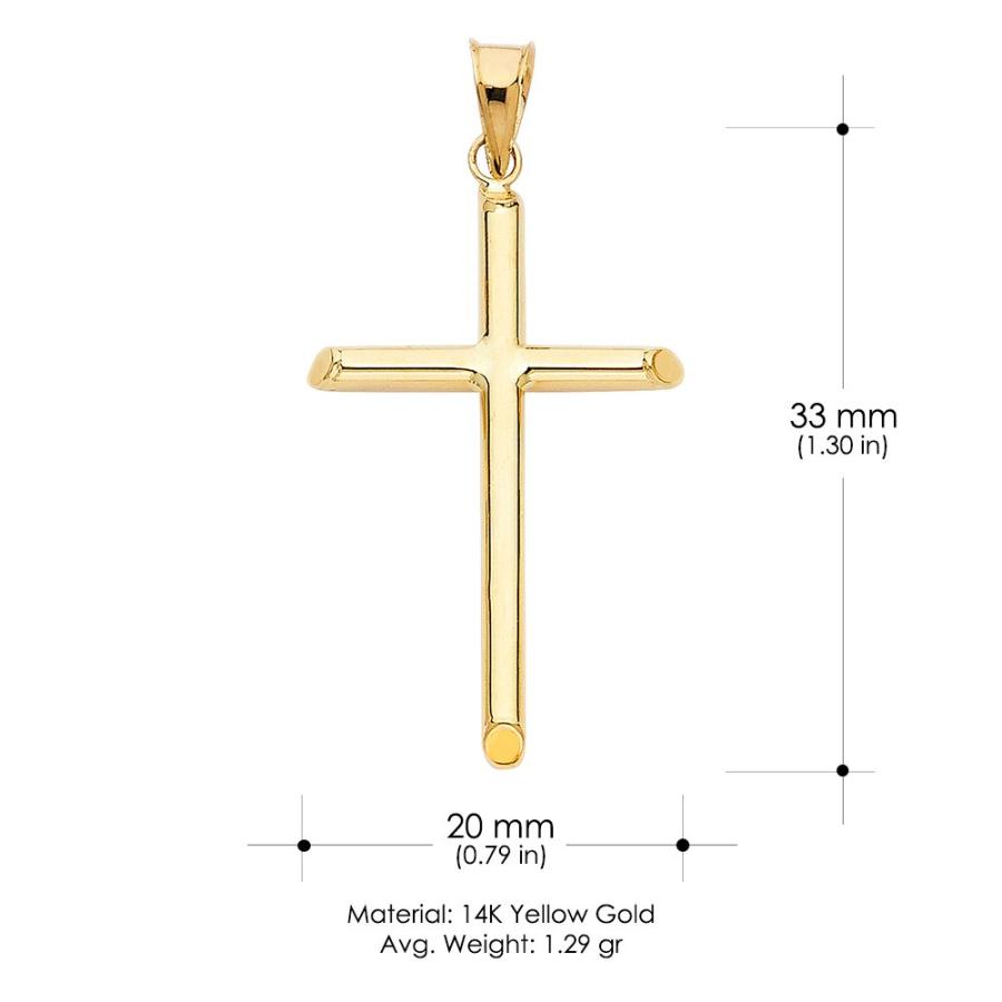 【並行輸入品】14K イエロー ソリッド ゴールド クラシック クロス 宗教 チャーム ペンダント 1.2mm ボックスチェーン ネックレス ゴの画像