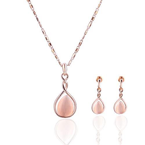【並行輸入品】ASHMITA ローズゴールド ティアドロップ ネックレス ジェムストーン ダングルピアス ウェディングジュエリーセット ASHM_1