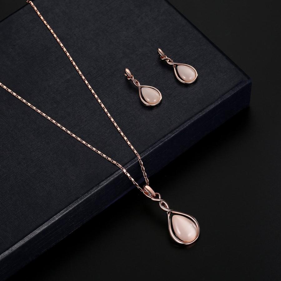 【並行輸入品】ASHMITA ローズゴールド ティアドロップ ネックレス ジェムストーン ダングルピアス ウェディングジュエリーセット ASHM_3