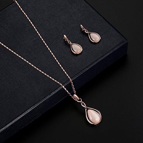 【並行輸入品】ASHMITA ローズゴールド ティアドロップ ネックレス ジェムストーン ダングルピアス ウェディングジュエリーセット ASHM_4