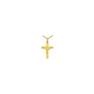 【並行輸入品】14K イエローゴールド ローマカトリック 十字架 イエスキリストペンダント フィガロネックレス, Yellow Gold Jewの画像