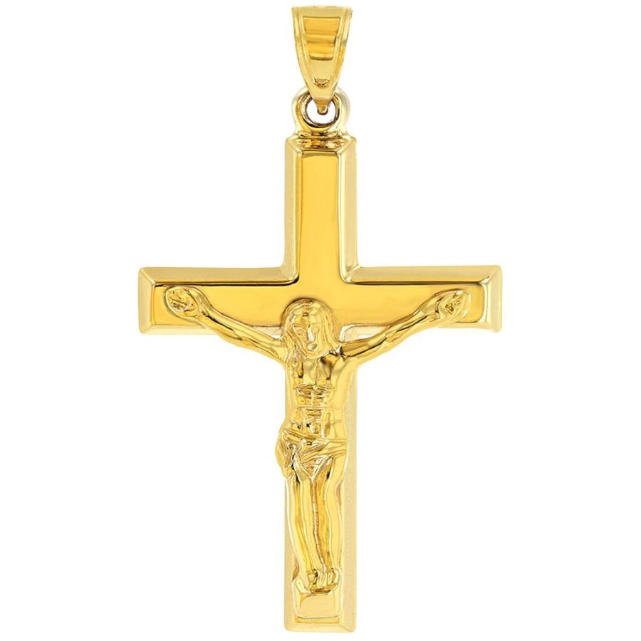 【並行輸入品】14K イエローゴールド ローマカトリック 十字架 イエスキリストペンダント フィガロネックレス, Yellow Gold Jewの画像