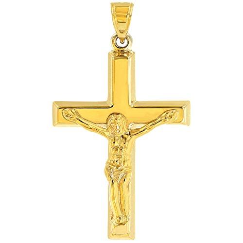 【並行輸入品】14K イエローゴールド ローマカトリック 十字架 イエスキリストペンダント フィガロネックレス, Yellow Gold Jewの画像
