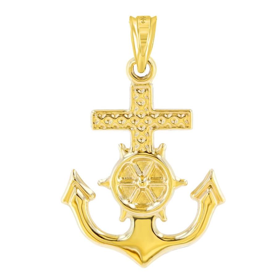 【並行輸入品】Polished 14K Yellow Gold Anchor Charm with Mariner's Cross Nautiの画像