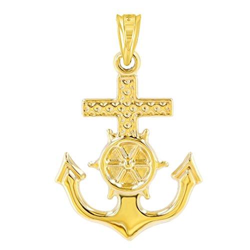 【並行輸入品】Polished 14K Yellow Gold Anchor Charm with Mariner's Cross Nautiの画像