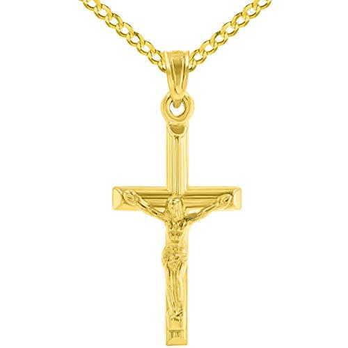 【並行輸入品】14K イエローゴールド シンプルでクラシックなベビークロス 十字架ペンダント キューバネックレス 14k Yellow Goldの画像