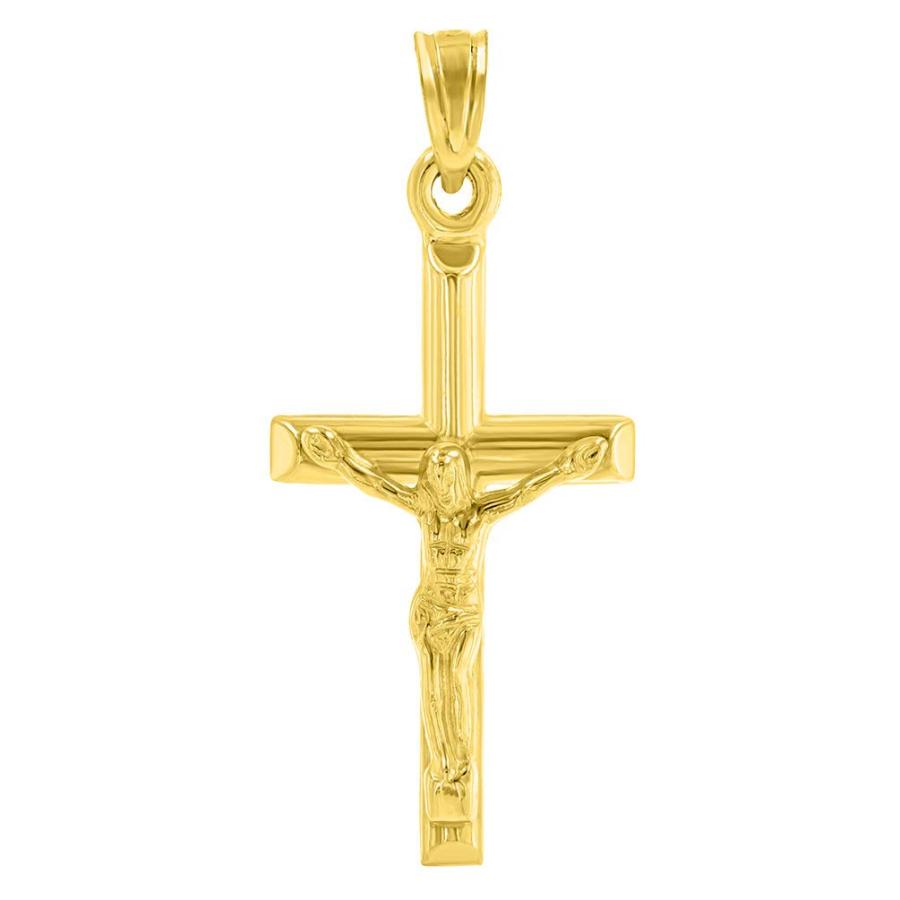 【並行輸入品】14K イエローゴールド シンプルでクラシックなベビークロス 十字架ペンダント キューバネックレス 14k Yellow Goldの画像