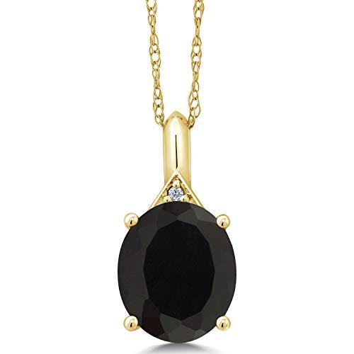 【並行輸入品】[Gem Stone King] 4.02カラット 天然 オニキス ネックレス レディース 天然 ダイヤモンド 14金 イエローゴの画像