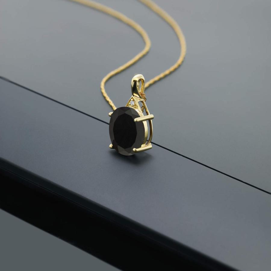 【並行輸入品】[Gem Stone King] 4.02カラット 天然 オニキス ネックレス レディース 天然 ダイヤモンド 14金 イエローゴの画像