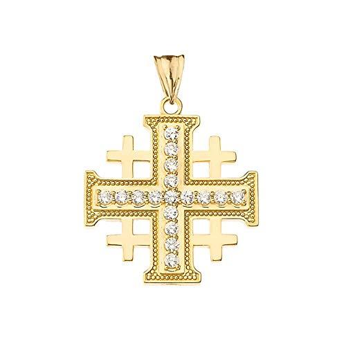【並行輸入品】高級10KイエローゴールドCZエルサレムクロスペンダント Religious Jewelry by FDJ Fine 10k Yeの画像