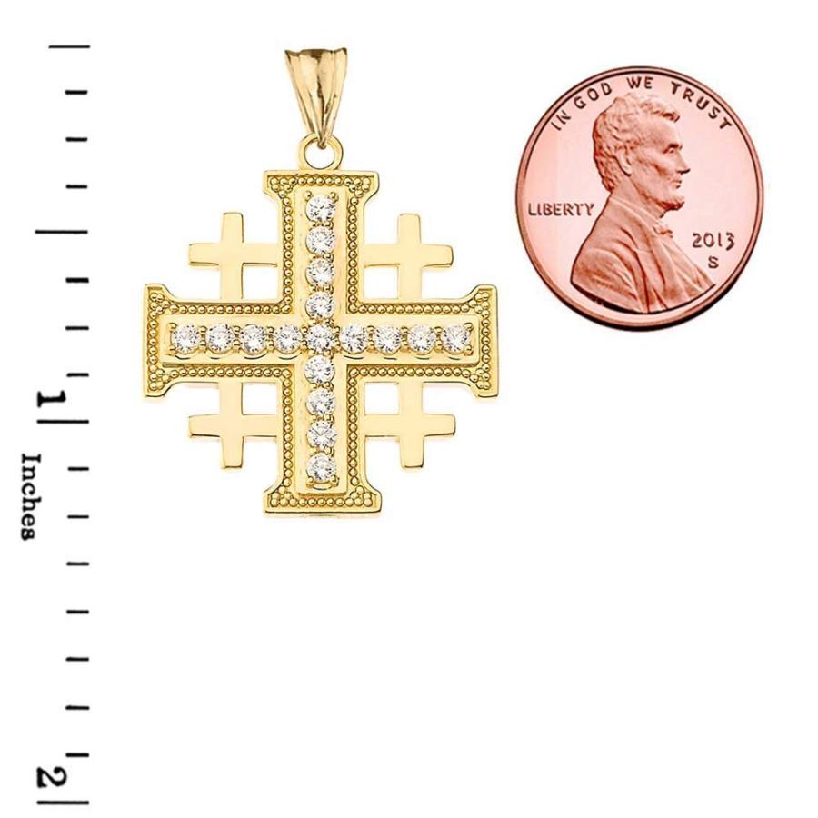 【並行輸入品】高級10KイエローゴールドCZエルサレムクロスペンダント Religious Jewelry by FDJ Fine 10k Yeの画像