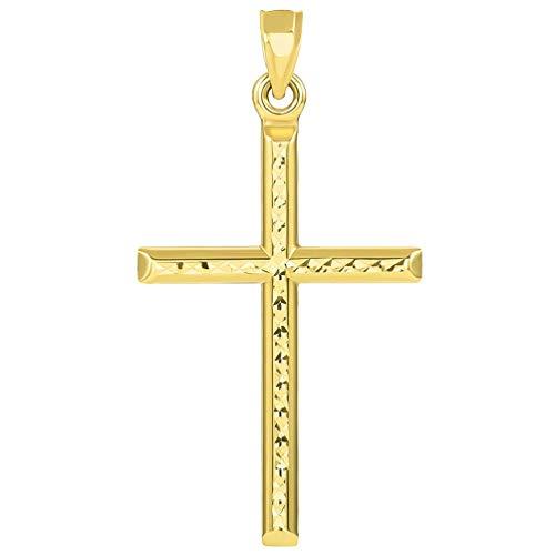 【並行輸入品】14K イエローゴールド テクスチャード加工 宗教的 クラシック チューブクロスペンダント フィガロネックレス 14k Yelloの画像