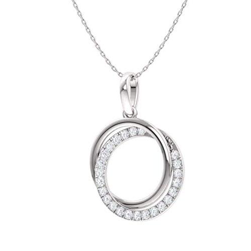【並行輸入品】Diamondere 天然認定ダイヤモンド 2サークルネックレス 14Kホワイトゴールド 0.19カラットペンダント チェーン付きの画像