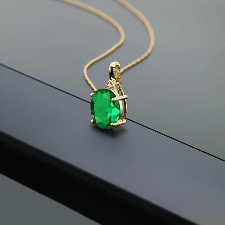 【並行輸入品】[Gem Stone King] 4.02カラット ナノエメラルド ネックレス レディース 天然 ダイヤモンド 14金 イエローゴの画像